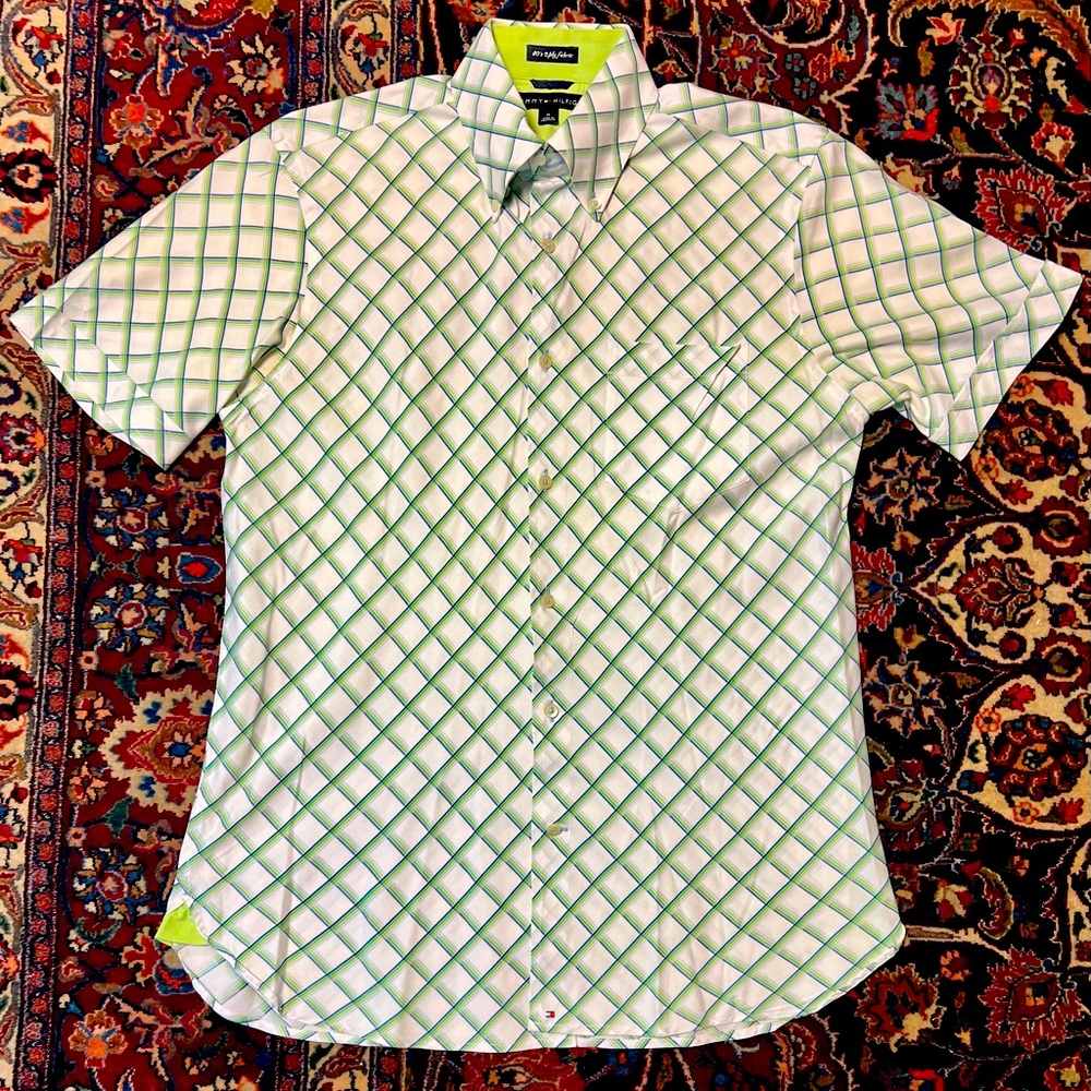 TOMMY HILFIGER NWOT Vintage 80s Button Down Short Sleeve Cotton Shirt Size M